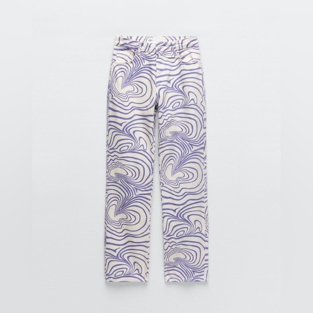 Zara Blogger’s favourite High Waisted Denim Jeans cream liliac swirls 4